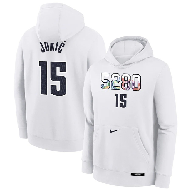 Men's Denver Nuggets #15 Nikola Jokić White 2024/25 City Edition Fleece Club Pullover Hoodie